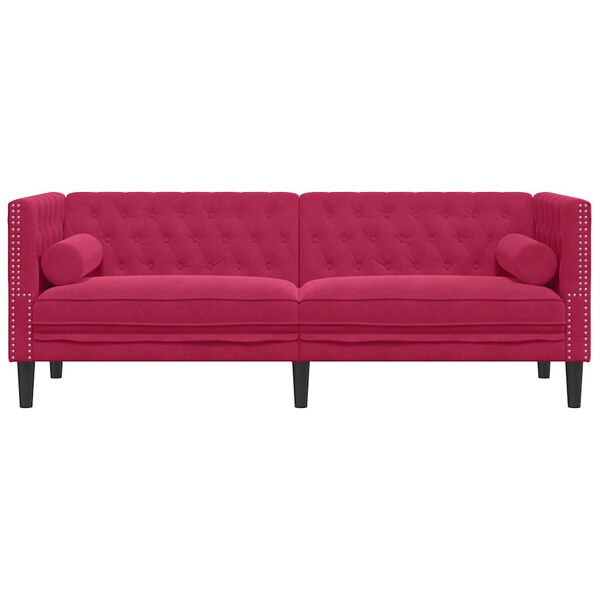 vidaXL Trivietė chesterfield sofa su pagalvėlėmis, raudona, aksomas
