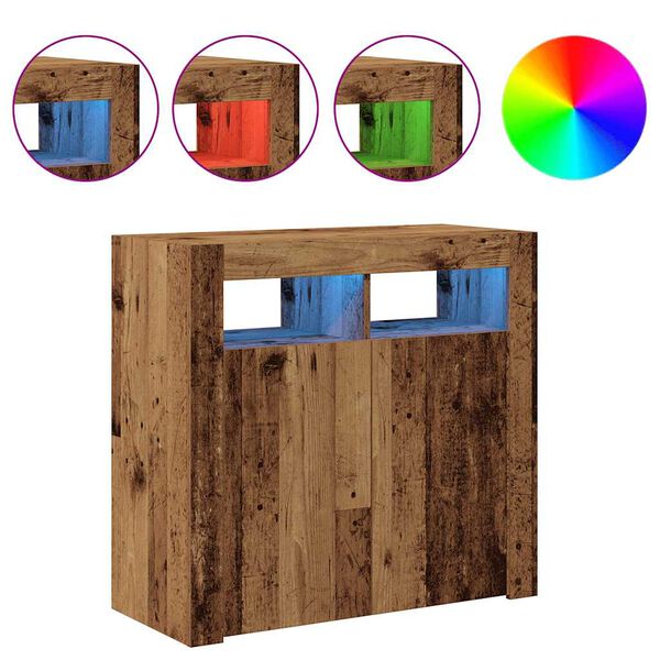 vidaXL &Scaron;oninė spintelė su LED, medienos, 80x35x75cm, apdirbta mediena