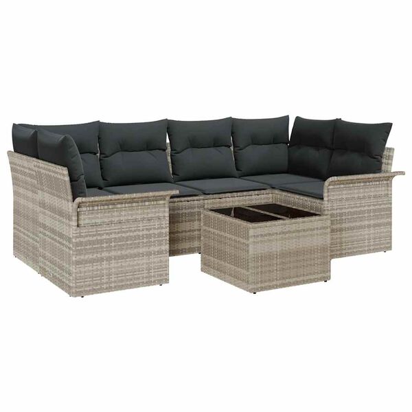 vidaXL Sodo Sofų Rinkinys su pagalve 7 pcs Šviesiai pilka poliratanas