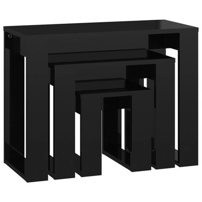 vidaXL Sustumiami staliukai, 3vnt., juodi, apdirbta mediena, blizgūs