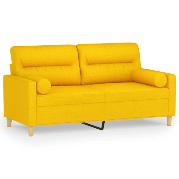 vidaXL Dvivietė sofa su pagalvėmis, &scaron;viesiai geltona, 140cm, audinys