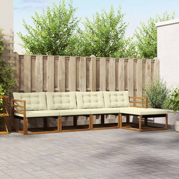 vidaXL Lauko sofos komplektas su pagalve 5 pcs Natūralus ir grietinėlė