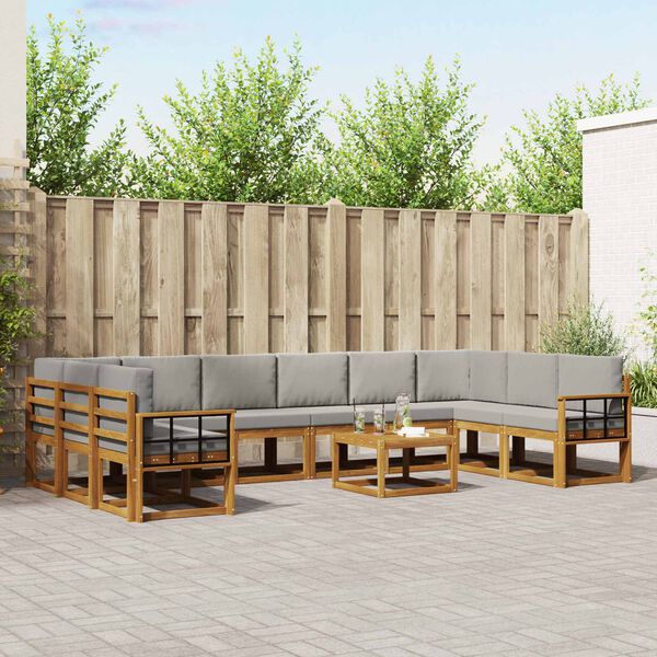 vidaXL Lauko sofos komplektas 11 pcs Natūrali ir &scaron;viesiai pilka