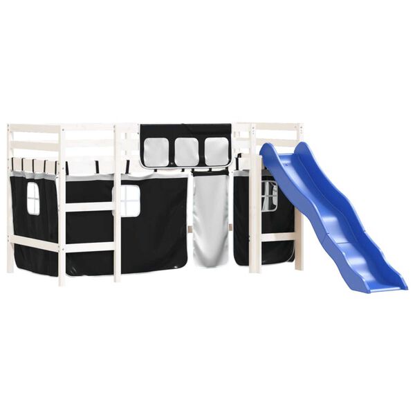 vidaXL Auk&scaron;ta lova su užuolaidomis, balta/juoda, 90x200cm, pu&scaron;is