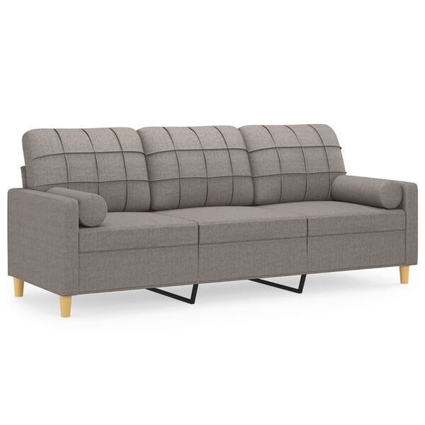 vidaXL Trivietė sofa su pagalvėlėmis, taupe spalvos, 180cm, audinys