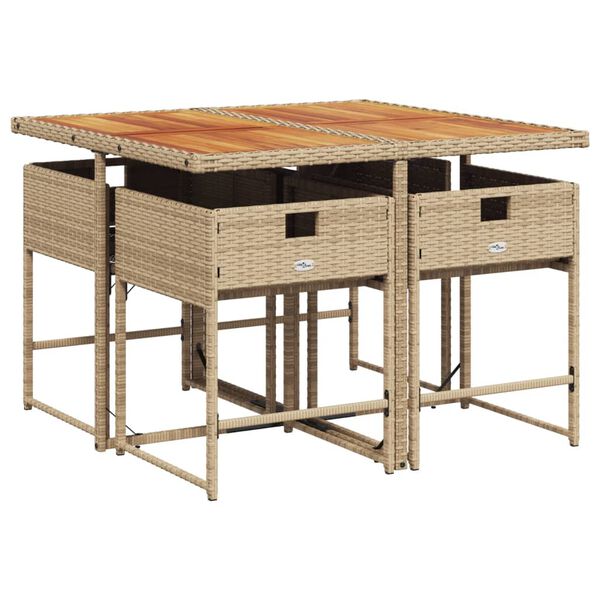 vidaXL Sodo komplektas su pagalvėlėmis, 5 dalių, smėlio, poliratanas