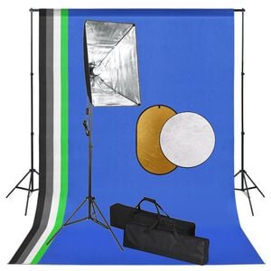 vidaXL Fotostudijos komplektas su &scaron;viesdėžėmis, fonu ir reflektoriumi