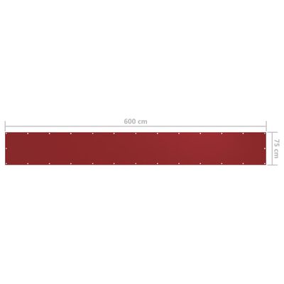 vidaXL Balkono pertvara, raudonos spalvos, 75x600cm, oksfordo audinys