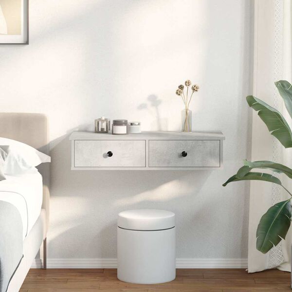 vidaXL Sieninė lentyna su stalčiais, betono pilka, 80x34x17cm