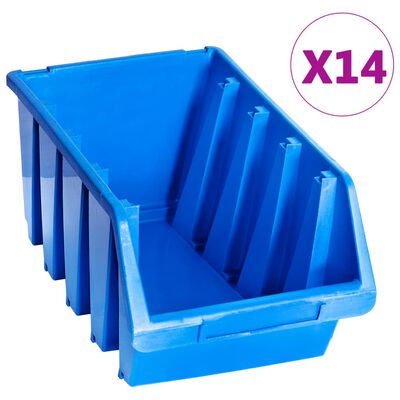 vidaXL Sudedamos sandėliavimo dėžės, 14vnt., mėlynos, plastikas