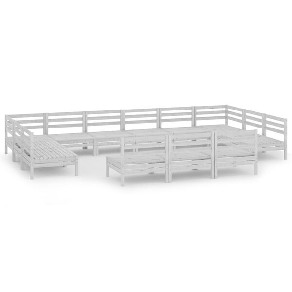 vidaXL Sodo poilsio baldų komplektas, 13 dalių, baltas, pu&scaron;ies masyvas