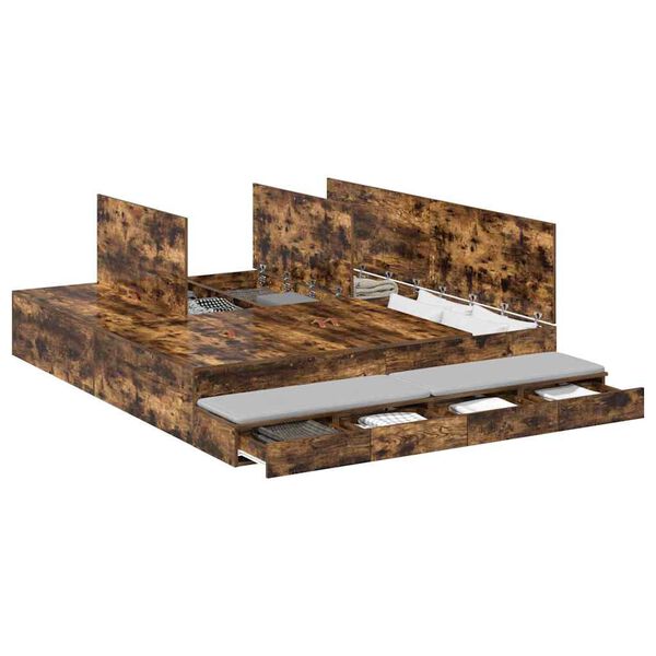 vidaXL Lova su daiktų laikymo vieta su stalčių Rūkyta ąžuolas 200 cm