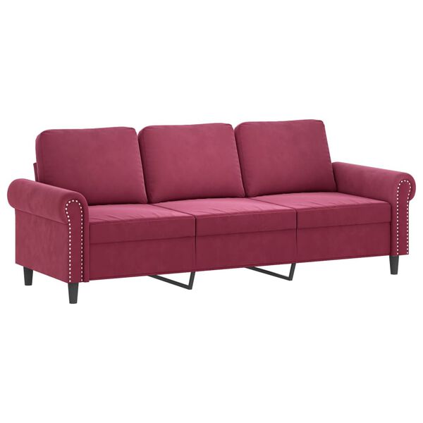 vidaXL Trivietė sofa su pakoja, raudonojo vyno spalvos, 180cm, aksomas