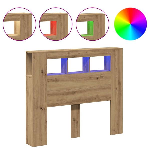 vidaXL LED galvūgalis, artisano ąžuolo, 120x18,5x103,5cm, mediena