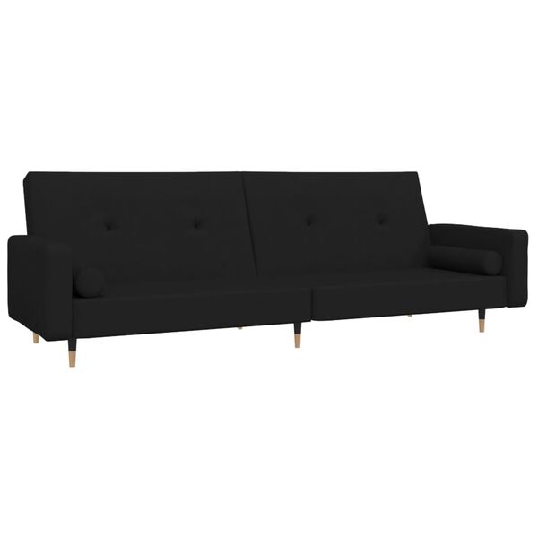 vidaXL Dvivietė sofa-lova su dvejomis pagalvėmis, juoda, aksomas