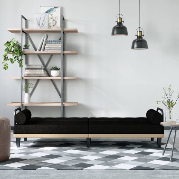 vidaXL Sofa-lova su porankiais, juodos spalvos, audinys