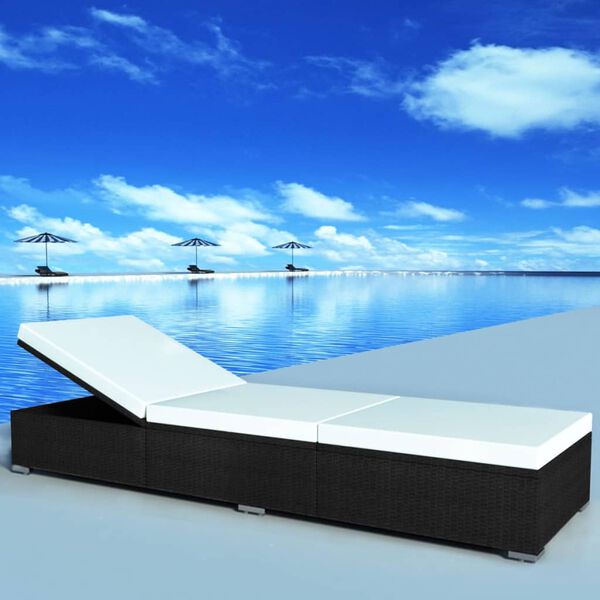 vidaXL Saulės gultas su čiužinuku, juodas, poliratanas