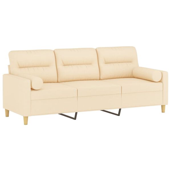 vidaXL Trivietė sofa su pagalvėmis, kreminė, 180cm, audinys