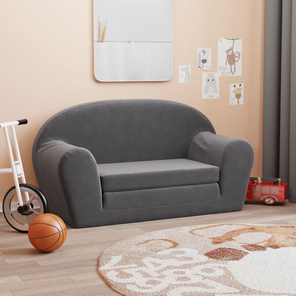 vidaXL Dvivietė vaiki&scaron;ka sofa-lova, antracito, mink&scaron;tas pliu&scaron;as