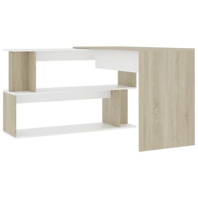 vidaXL Kampinis rašomasis stalas, baltas ir ąžuolo, 200x50x76cm, MDP