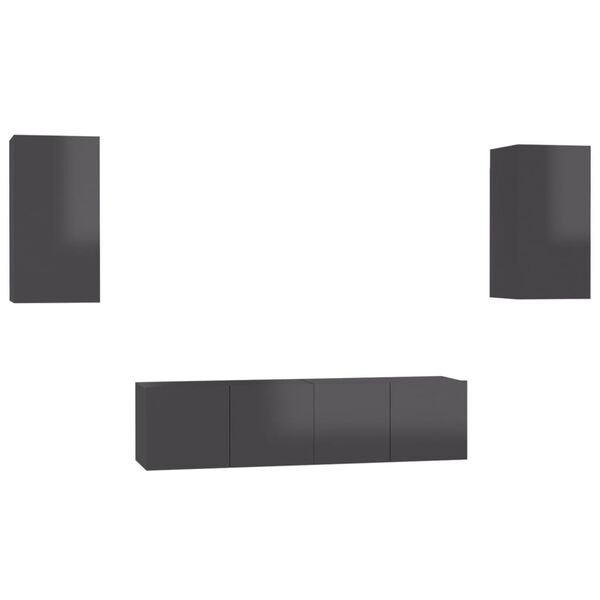 vidaXL Televizoriaus spintelių komplektas, 4 dalių, pilkas, MDP