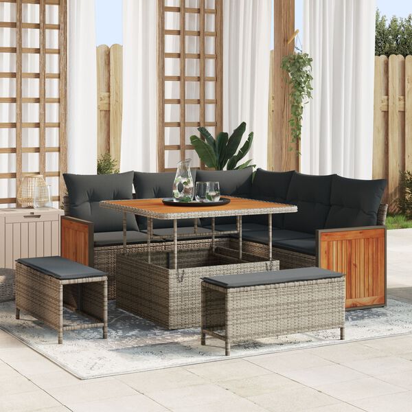 vidaXL Sodo Sofų Rinkinys su pagalve 8 pcs Pilka