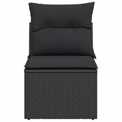 vidaXL Sodo sofos dalis su pagalvėmis, juoda, poliratanas, be porankių