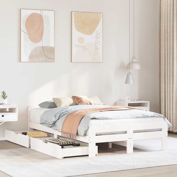 vidaXL Lovos rėmas be čiužinio, baltas, 120x190cm, pušies masyvas