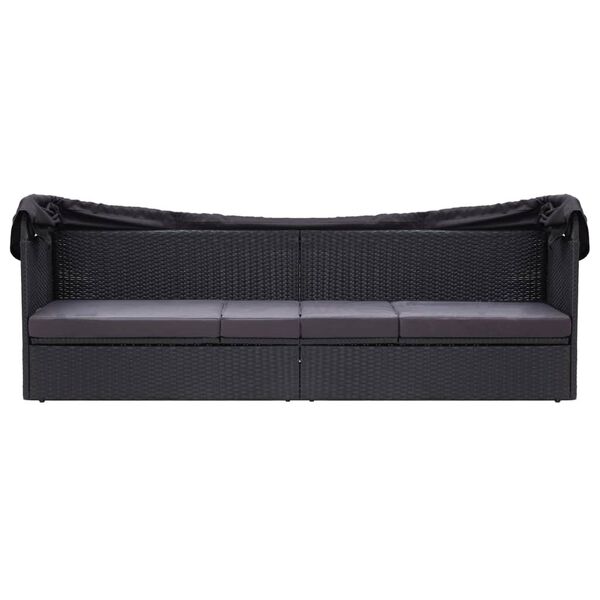 vidaXL Lauko sofa-lova su stogeliu, juodos spalvos, poliratanas