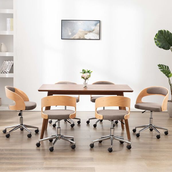 vidaXL Valgomojo kėdės, 6vnt., taupe, lenkta mediena ir audinys