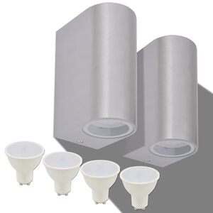 vidaXL Lauko LED sien. &scaron;viest., 2vnt., apvalūs, &scaron;viesa į vir&scaron;ų/apačią
