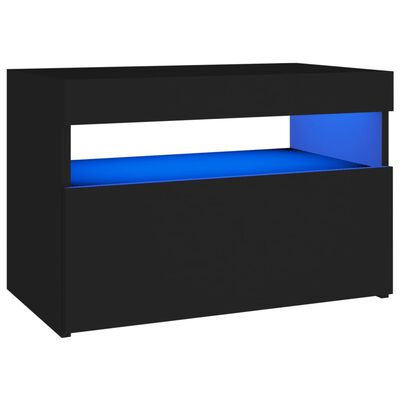 vidaXL Naktinė spintelė su LED, juodos spalvos, 60x35x40cm, mediena