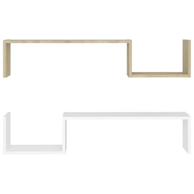 vidaXL Sieninės lentynos, 2vnt., baltos ir ąžuolo, 100x15x20cm, MDP