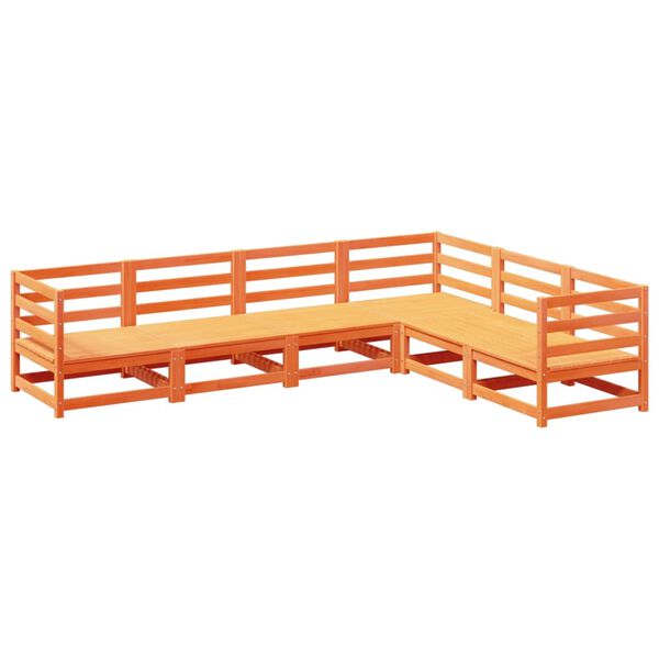 vidaXL Sodo sofos komplektas, 6 dalių, vaško rudas, pušies masyvas