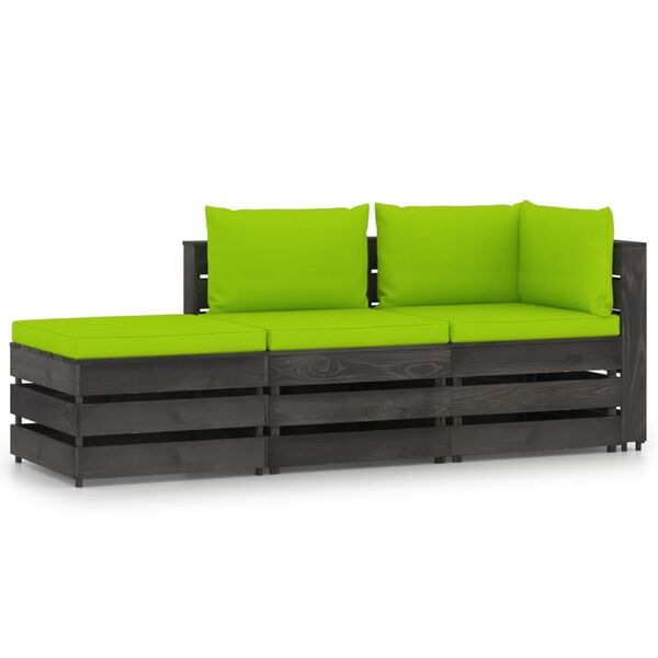 vidaXL Sodo komplektas su pagalvėlėmis, 3 dalių, impregnuota mediena