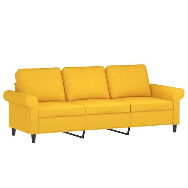 vidaXL Trivietė sofa su pagalvėmis, &scaron;viesiai geltona, 180cm, audinys