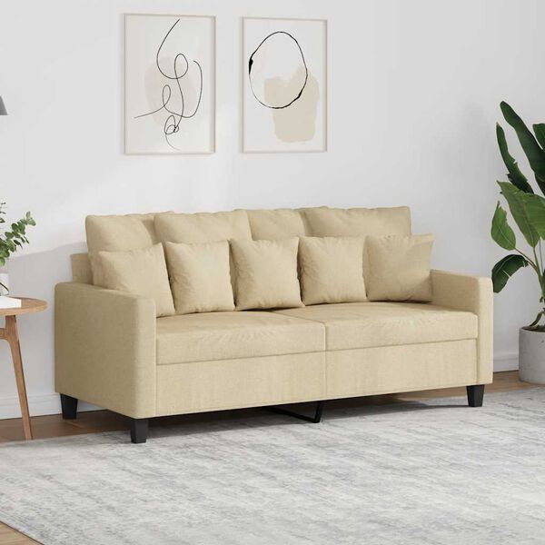 vidaXL Dvivietė sofa, kreminės spalvos, 140cm, audinys