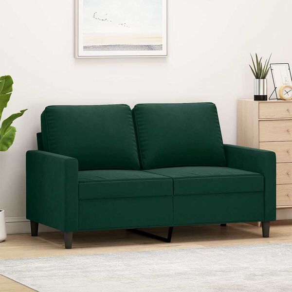 vidaXL Dvivietė sofa, tamsiai žalios spalvos, 120cm, aksomas