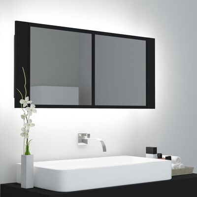 vidaXL Veidrodinė vonios spintelė su LED, juoda, 100x12x45cm, akrilas