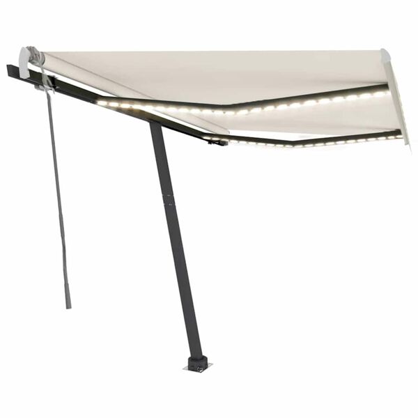 vidaXL Rankiniu būdu i&scaron;traukiama markizė su LED, kreminė, 350x250cm