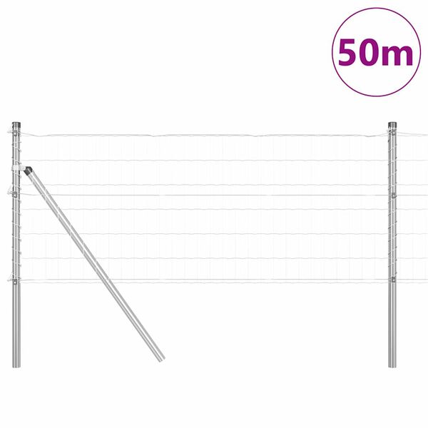 vidaXL Tvora su stulpais Sidabro 0,4 x 50 m Plienas ir PVC