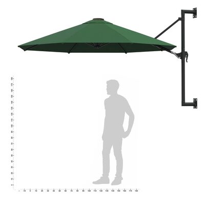 vidaXL Prie sienos montuojamas skėtis su stulpu, 300 cm, žalias