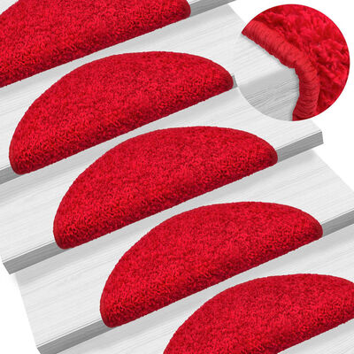 vidaXL Laiptų kilimėliai, 15vnt., raudonos spalvos, 56x17x3cm