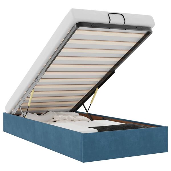 vidaXL Osmanų lovos rėmas be čiužinio, mėlynas, 90x190 cm, aksomas