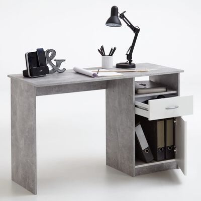 FMD Rašomasis stalas su 1 stalčiumi, betono ir balta, 123x50x76,5cm