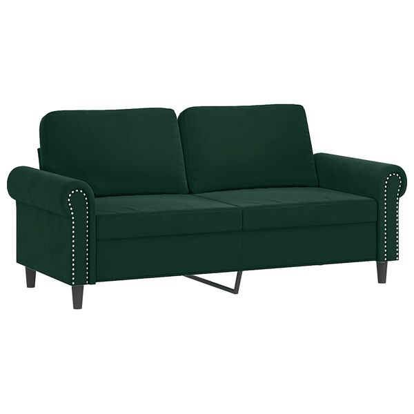 vidaXL Dvivietė sofa su pagalvėlėmis, tamsiai žalia, 140cm, aksomas
