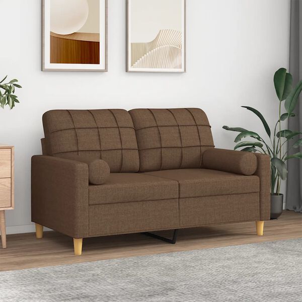 vidaXL Dvivietė sofa su pagalvėlėmis, rudos spalvos, 120cm, audinys