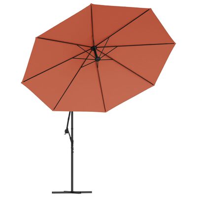 vidaXL Gembinis skėtis su LED lemputėmis, terakota spalvos, 350cm