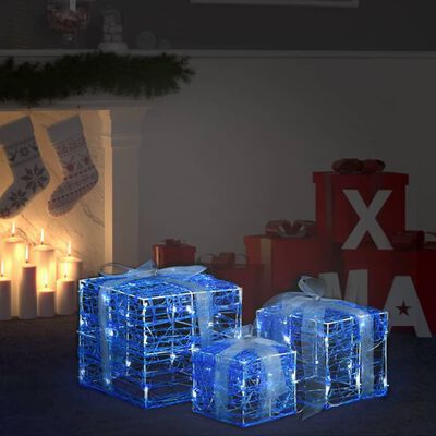 vidaXL Kalėdų dekoracija dovanų dėžutės, 3vnt., šaltos baltos, akrilas