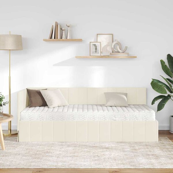 vidaXL Kampinė lovos konstrukcija su čiužiniu 2 pcs Kreminė Aksomas